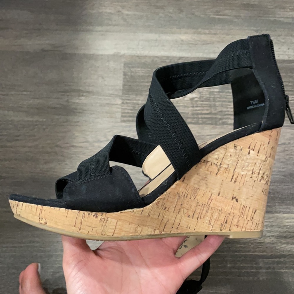 7 1/2M Moda Spana Black & Cork Strappy Wedges